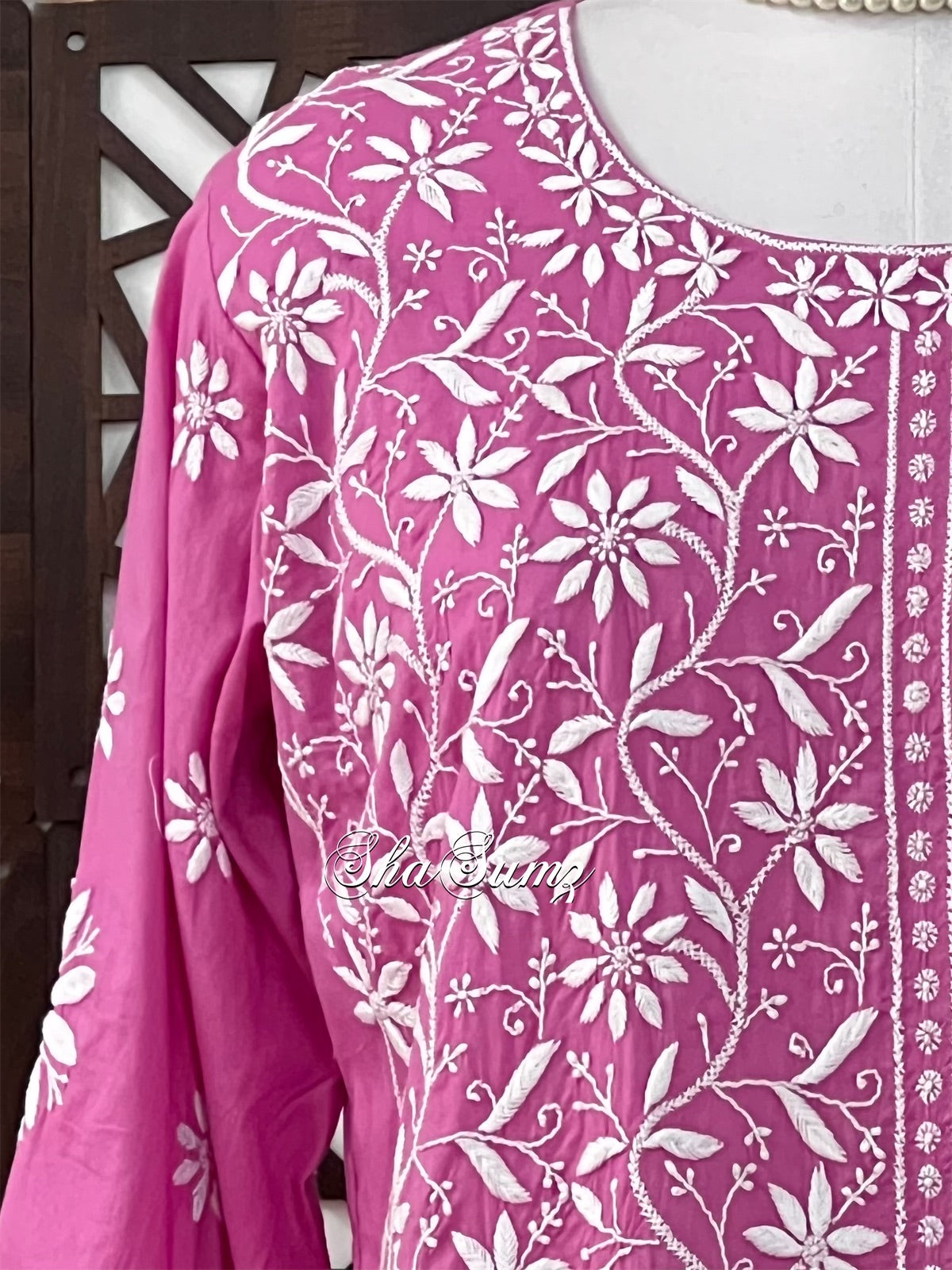 Rose Pink Cotton Kurta with Chikankari