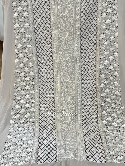 Silver Grey Do Taar Chikankari Suit with Embellishments on Pure Georgette