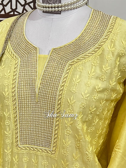 Sunny Yellow Chanderi Suit with Chikankari & Embellishments