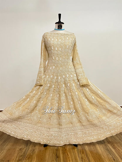 28 Kali Tissue Chikankari Anarkali