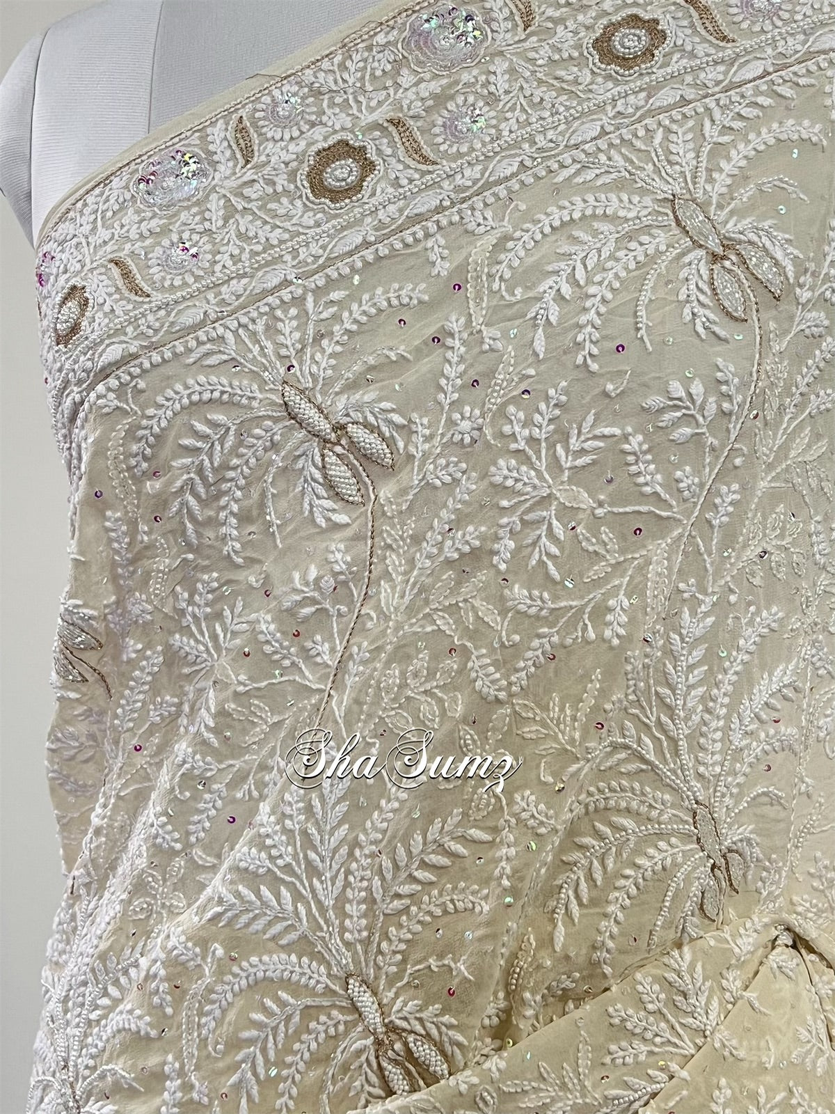 Chikankari and Embellishments Pure Georgette Saree