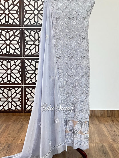 Dove Grey Chikankari & Embellishments Suit