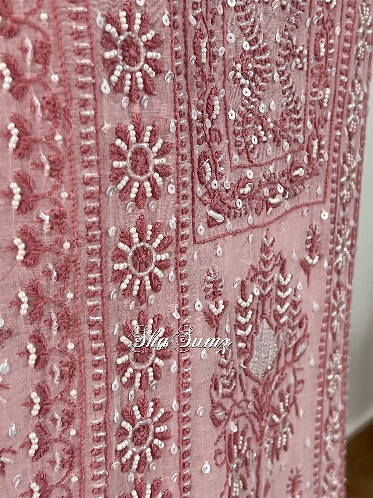 Dusty Rose Pink Mul Chanderi Suit with Chikankari & EmBellishments