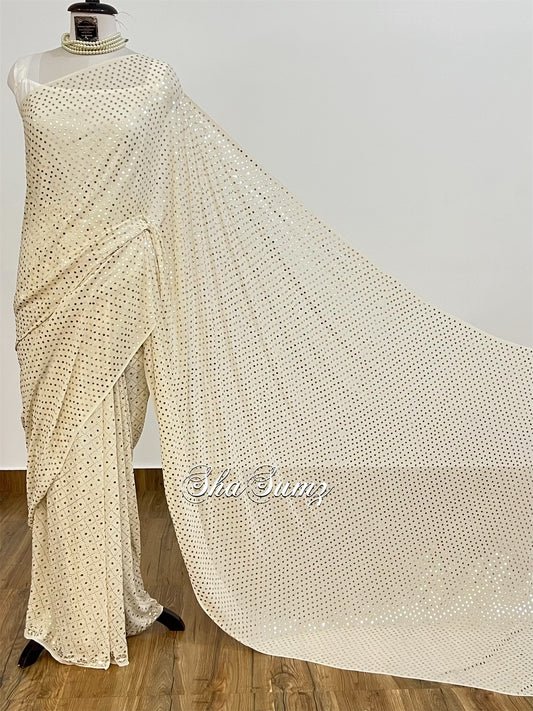 Ivory Mukaish Saree