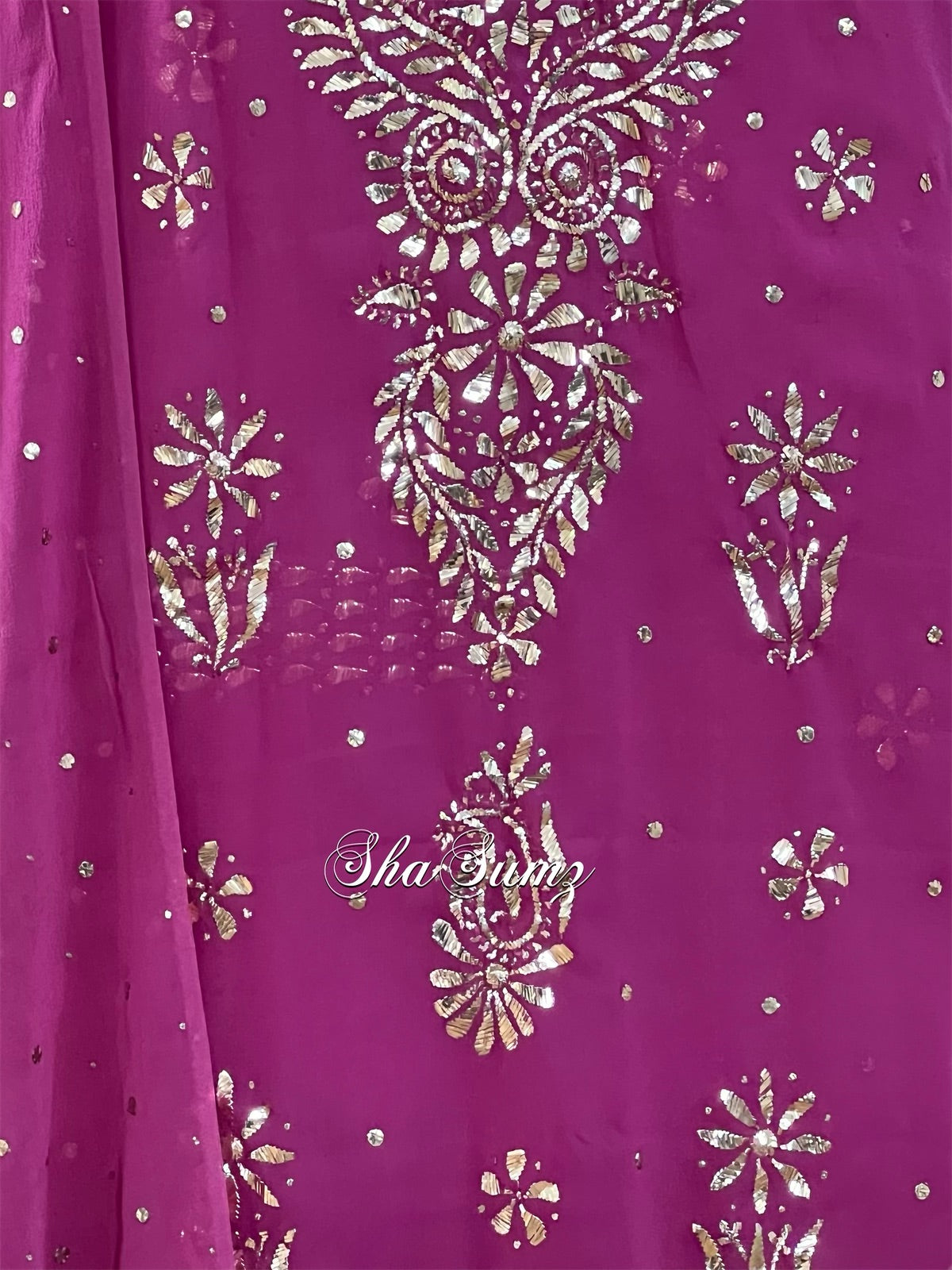 Raspberry Rose Badla Mukaish Suit