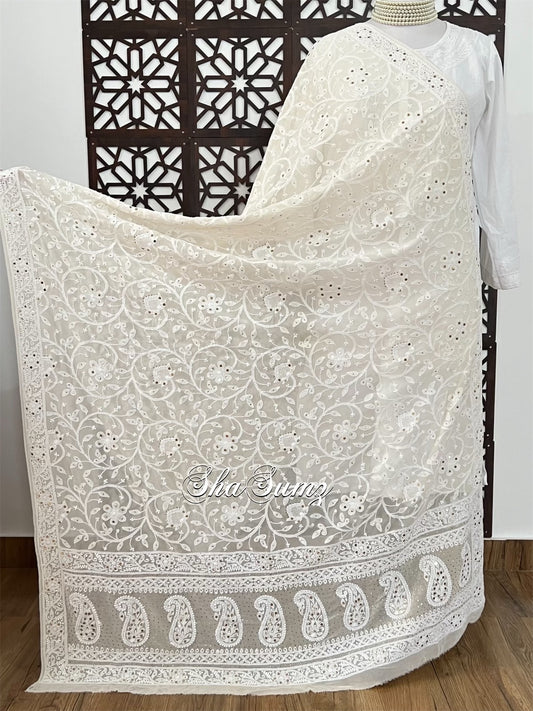 Cream Pure Georgette Chikankari & Kamdani Dupatta