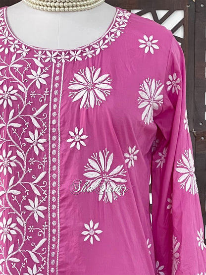 Rose Pink Cotton Kurta with Chikankari