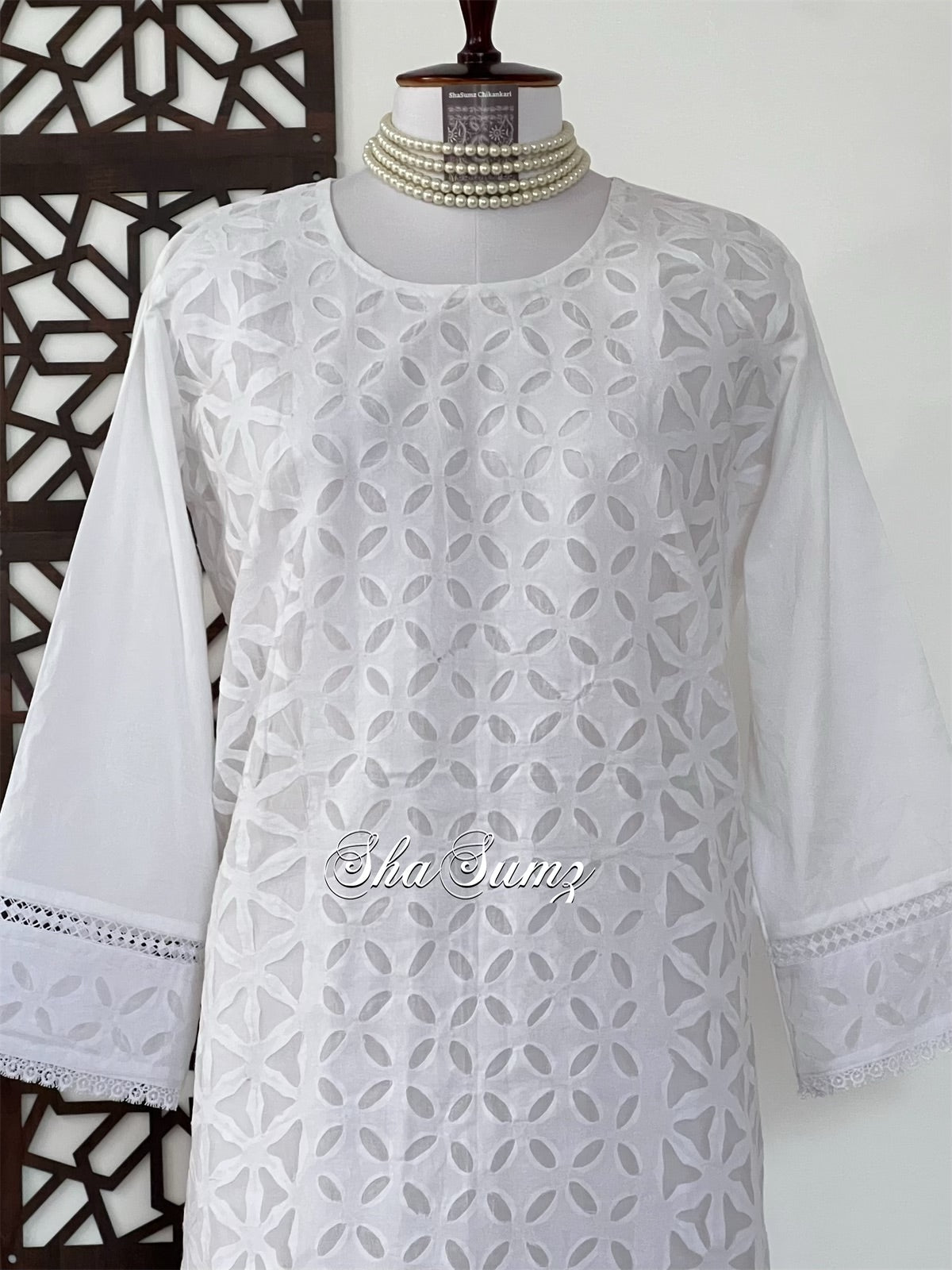 White Cotton Applique Kurti