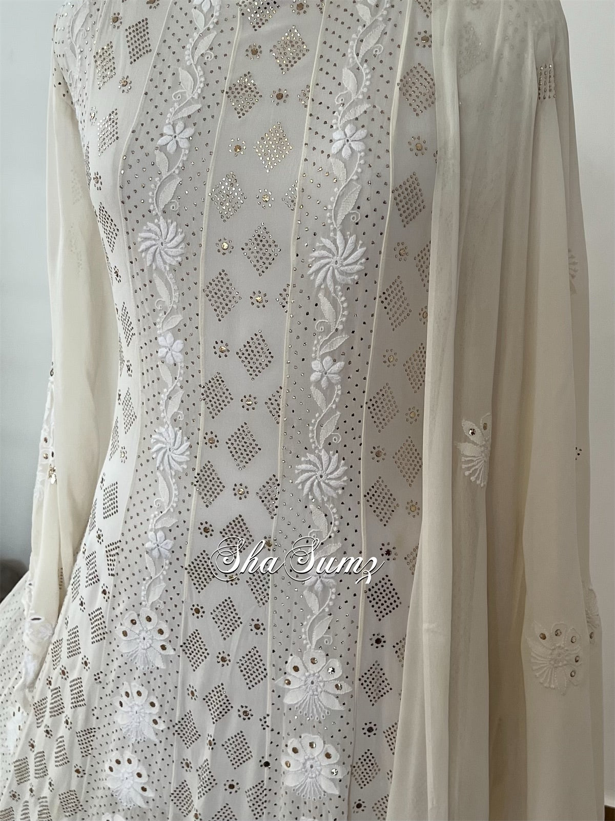 White Dove Chikankari & Mukaish Anarkali