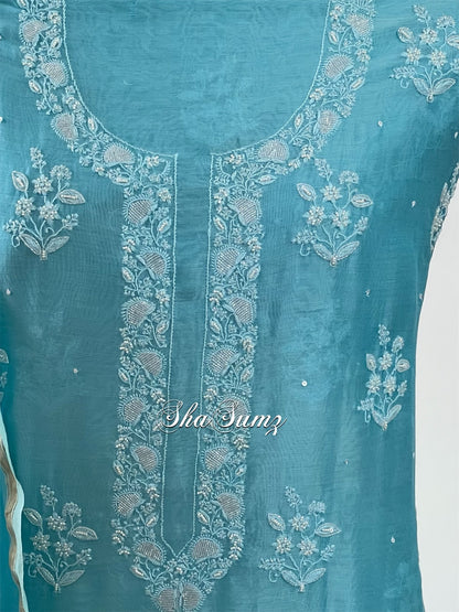 Sky Blue Chanderi Silk Suit with Embellishments