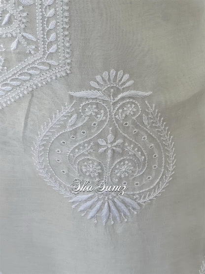 White Pure Chanderi Silk Suit with Do Taar Chikankari