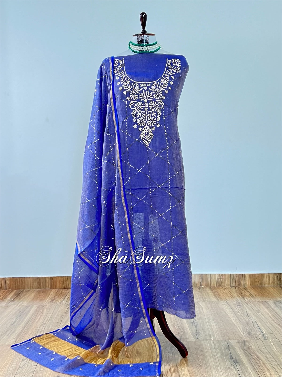 Indigo Blue Pure Tissue Chanderi Mukaish Suit