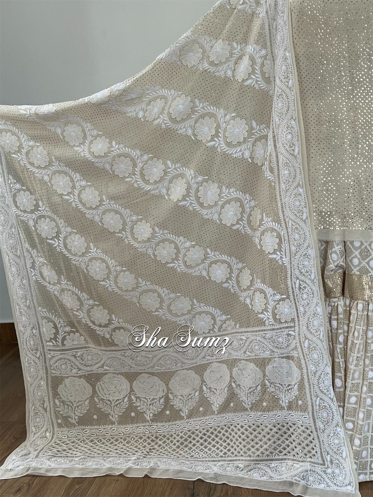 Lucknowi Chikankari & Mukaish Gharara