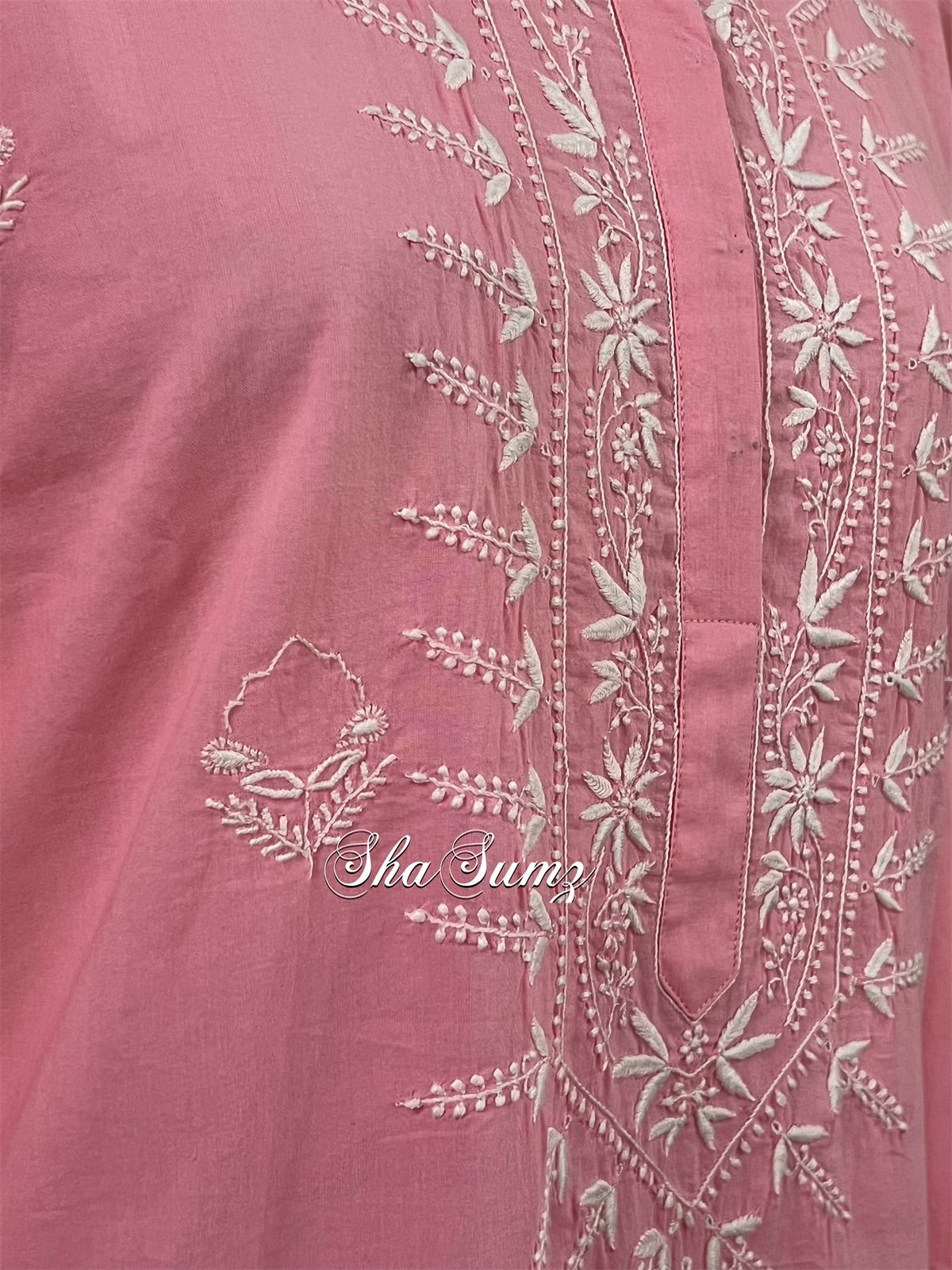 Rouge Pink Cotton Kurti with Chikankari