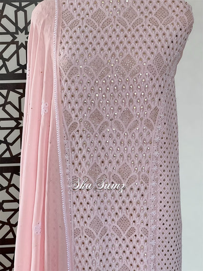 Baby Pink Pure Georgette Suit Chikankari & Mukaish