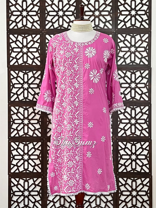 Rose Pink Cotton Kurta with Chikankari