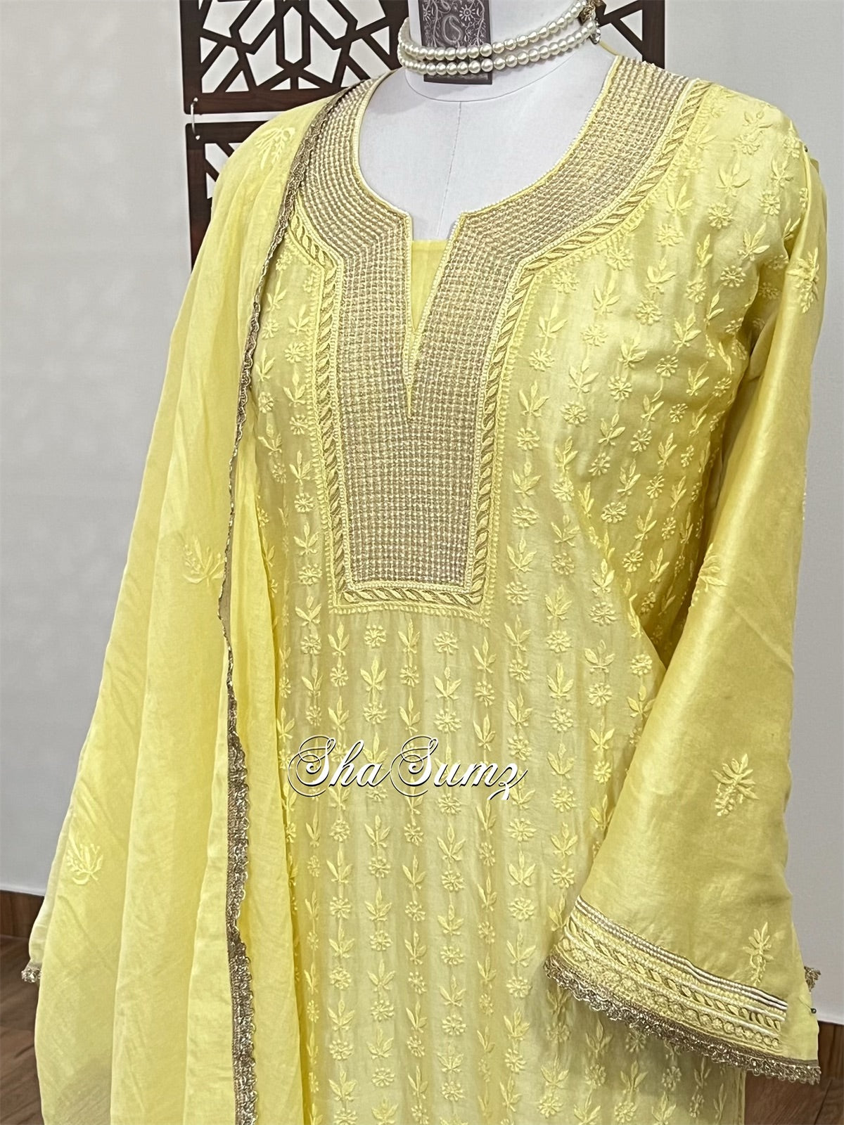 Sunny Yellow Chanderi Suit with Chikankari & Embellishments