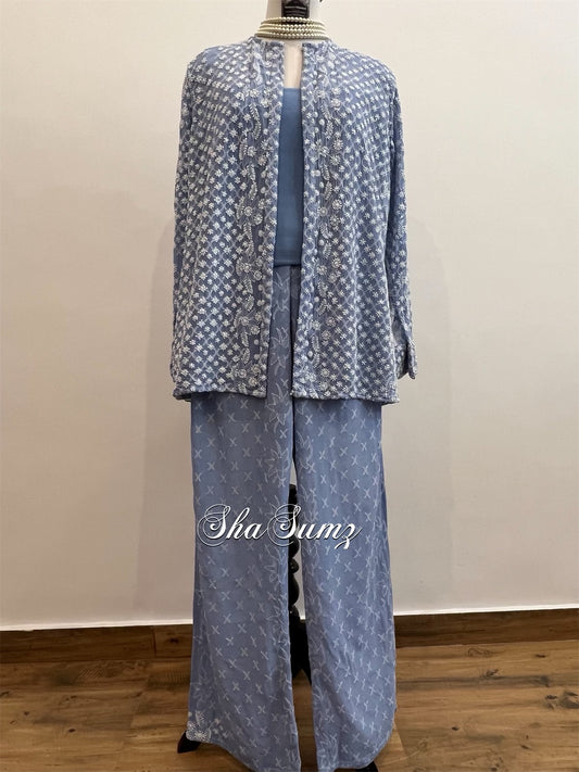 Sky Blue Chikankari Co-Ord Pants Set