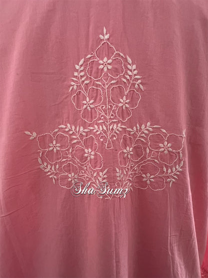 Rouge Pink Cotton Kurti with Chikankari