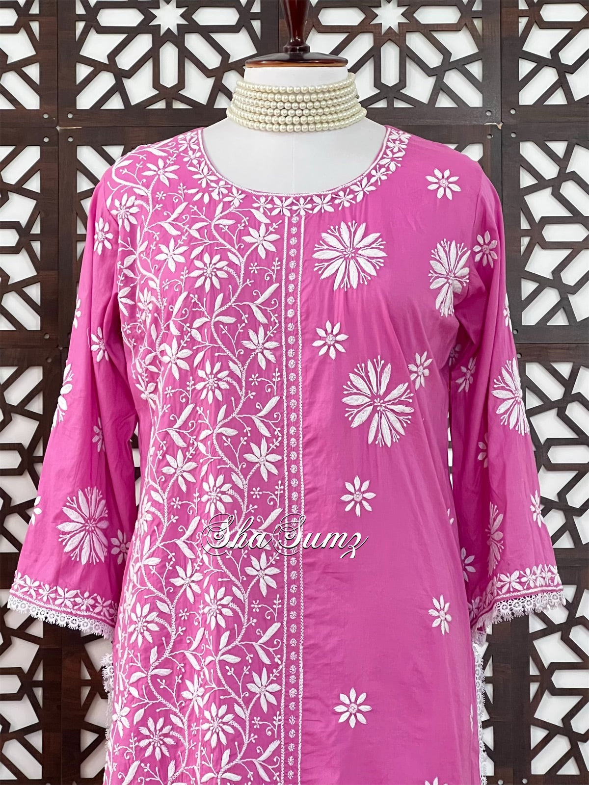 Rose Pink Cotton Kurta with Chikankari