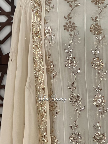 Ivory Pure Georgette Anarkali with Mukaish & Badla