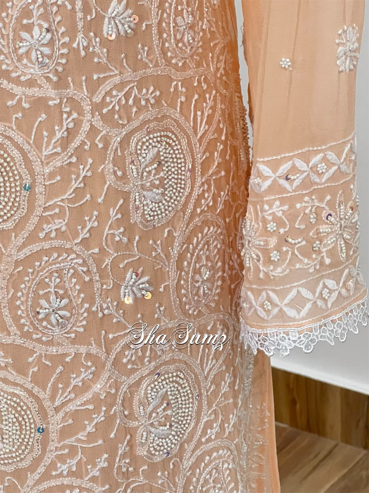 Pastel Peach Embellished Chikankari Suit