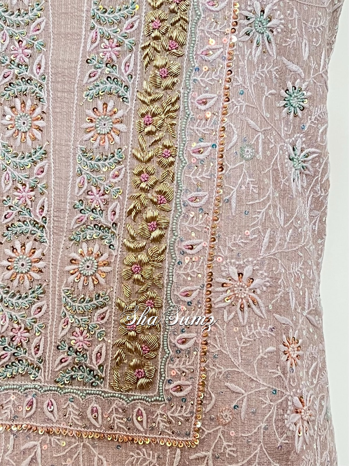 Powder Pink Silk Chikankari & Zardozi Suit