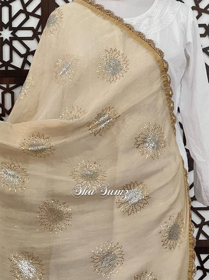 Ganga Jamuni Mukaish work, luxurious Pure Tissue Chanderi Silk Dupatta