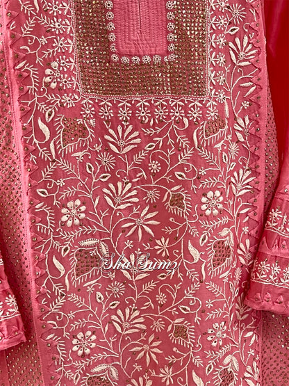 Carrot Pink Chanderi Silk Kurta