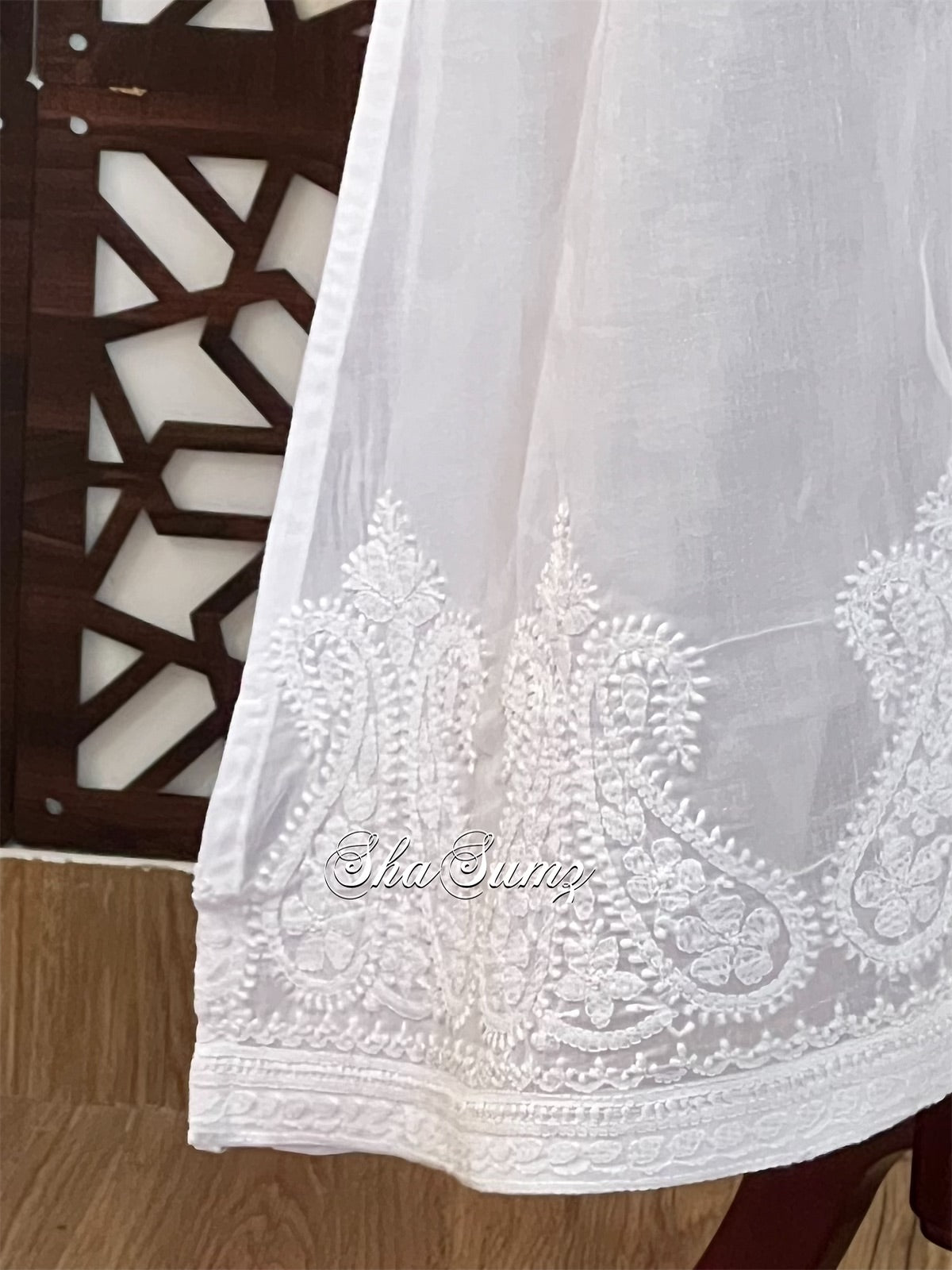 White Cotton Long Jacket with Chikankari