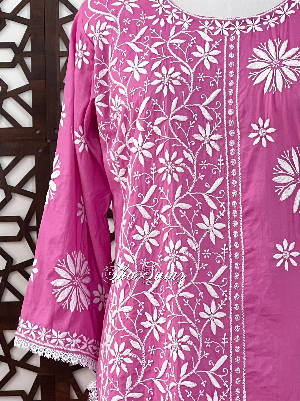 Rose Pink Cotton Kurta with Chikankari