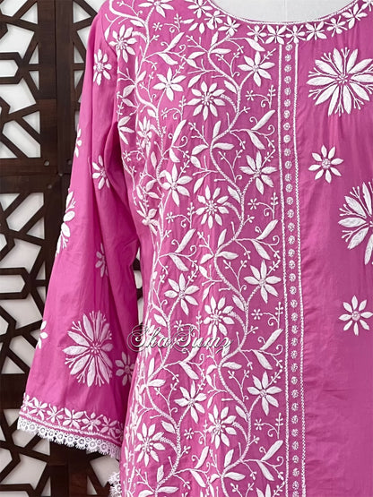 Rose Pink Cotton Kurta with Chikankari