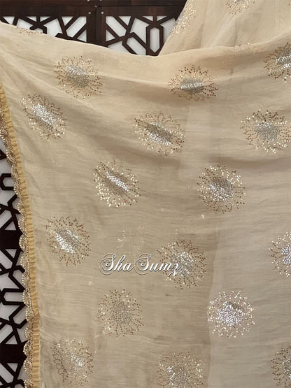 Ganga Jamuni Mukaish work, luxurious Pure Tissue Chanderi Silk Dupatta