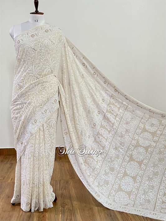 Chikankari and Embellishments Pure Georgette Saree