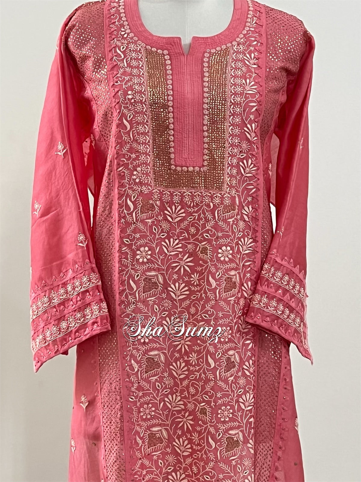 Carrot Pink Chanderi Silk Kurta