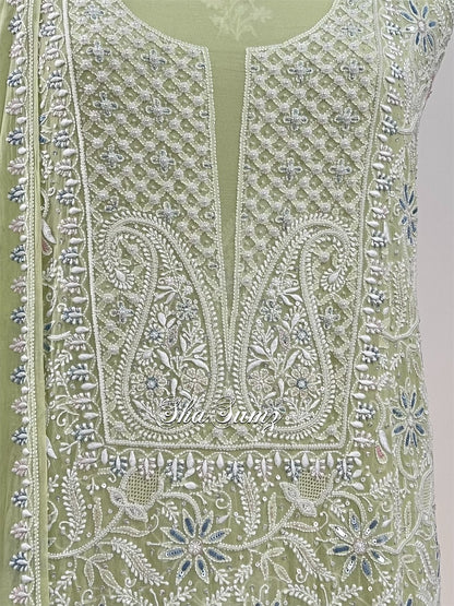 Pistachio Green Chikankari & Pearls Suit