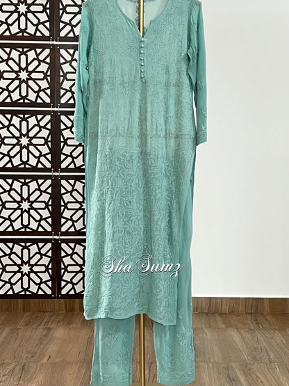 Teal Green Chikankari Suit for Summer Wear