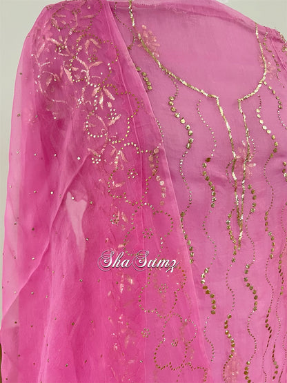 Pink Organza Mukaish Badla Suit