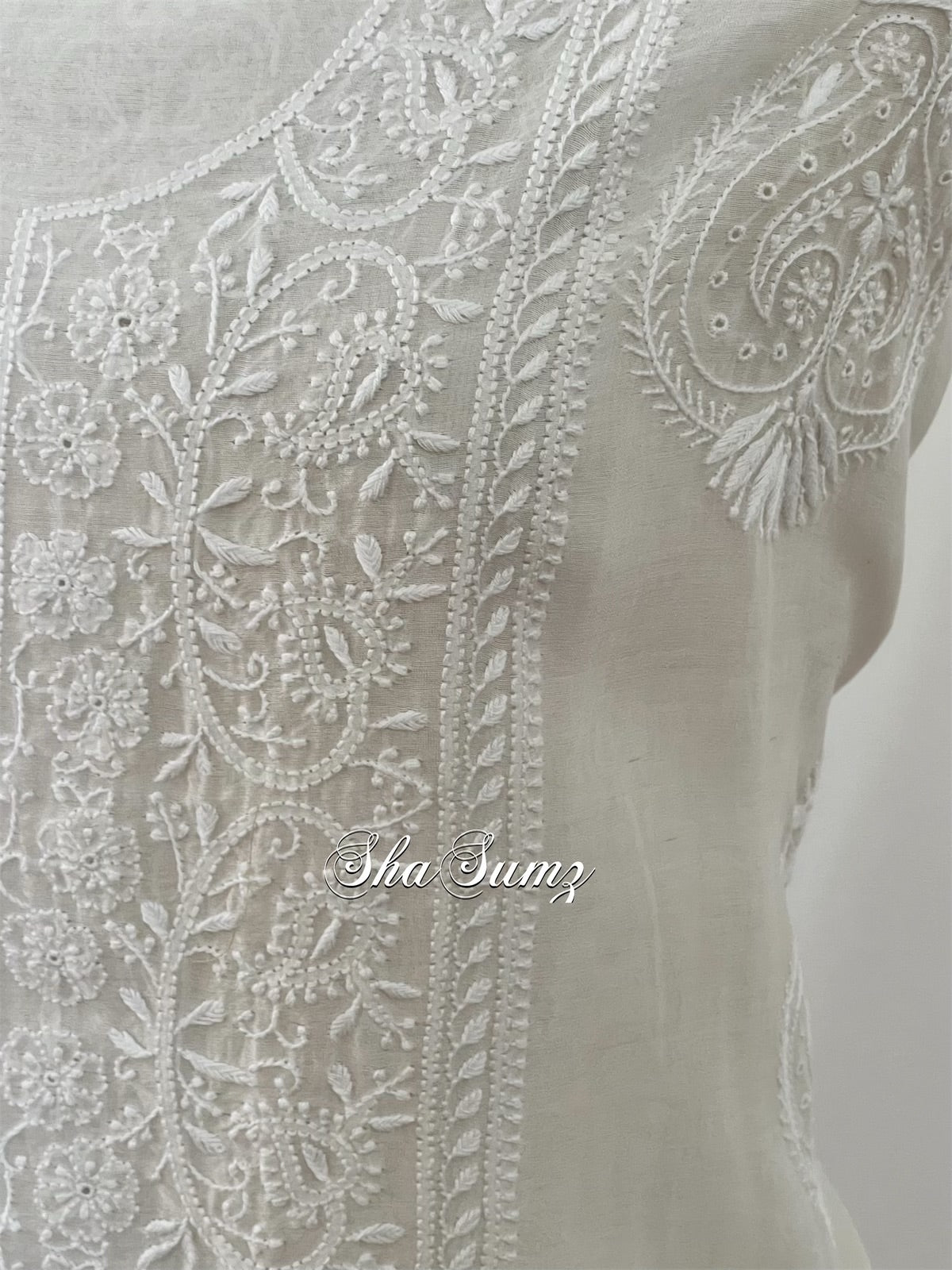 White Pure Chanderi Silk Suit with Do Taar Chikankari