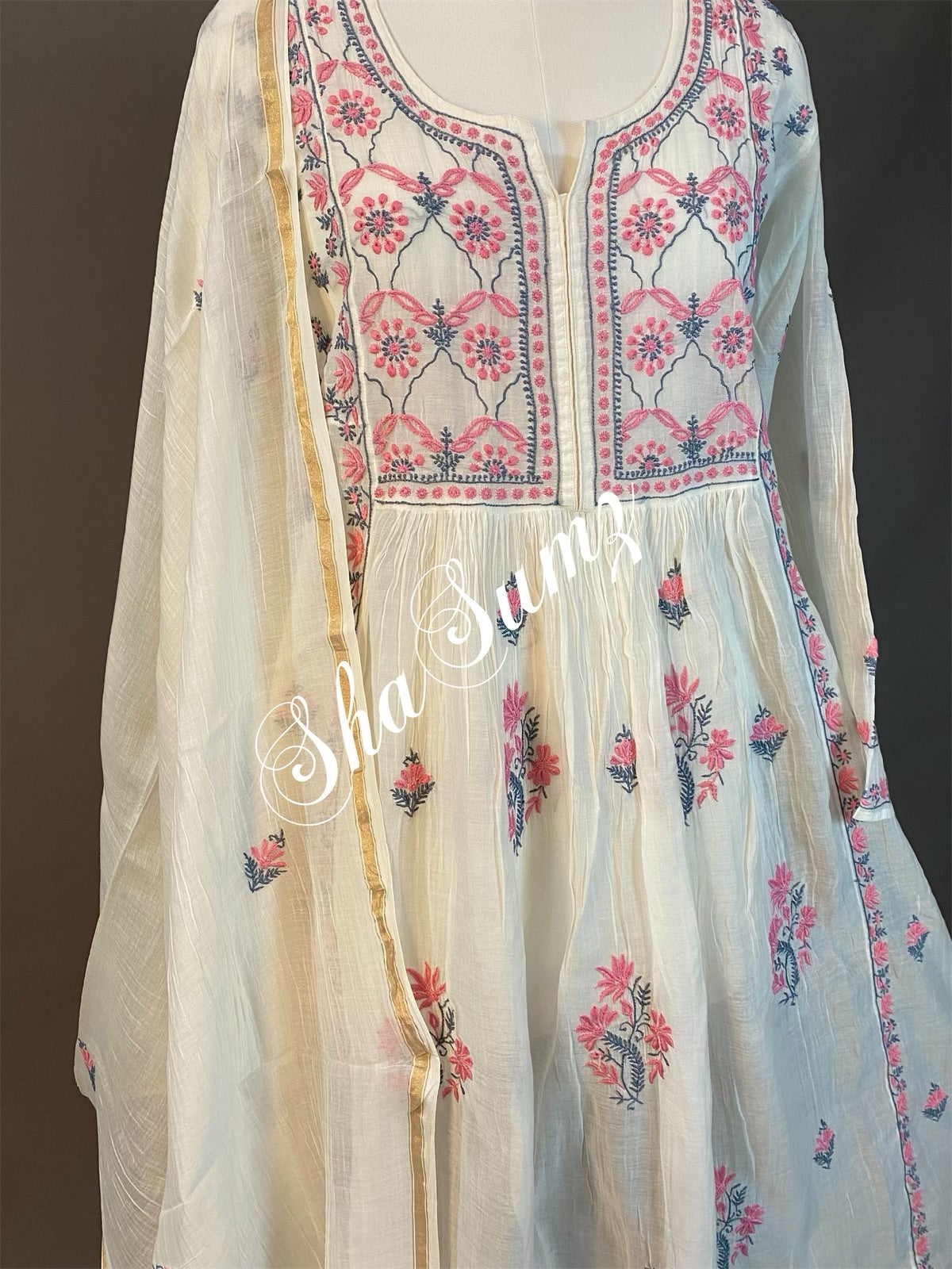 Mul Chanderi Chikankari Anarkali