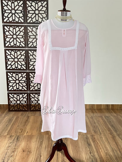 Blush Pink Pure Georgette Chikankari Kurti