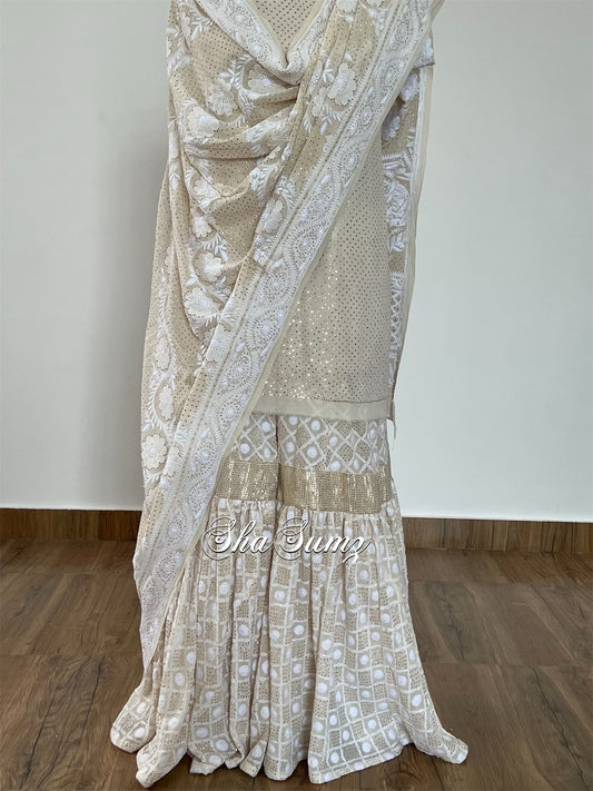 Lucknowi Chikankari & Mukaish Gharara