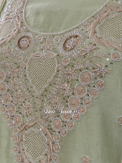 Lime Green Chikankari Chanderi Embellished Suit