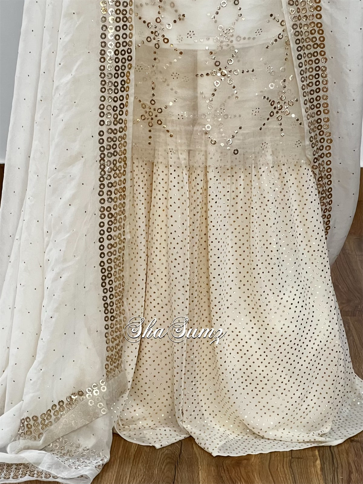 Off White Organza Mukaish Sharara Set