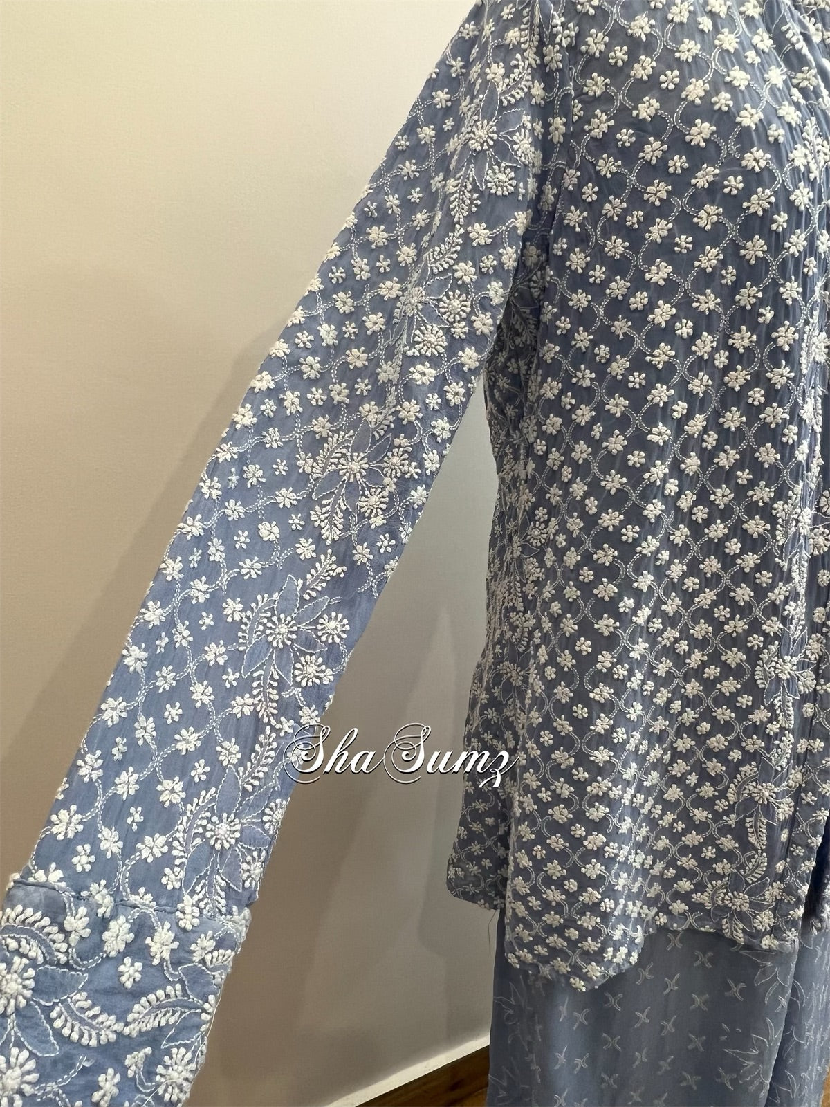 Sky Blue Chikankari Co-Ord Pants Set