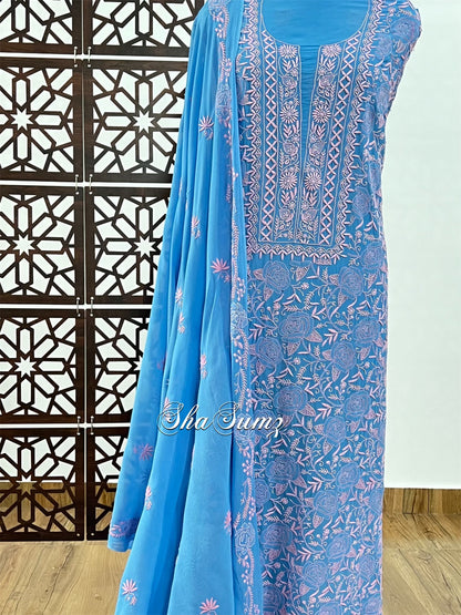 Azure Blue & Baby Pink Do Taar Chikankari Suit