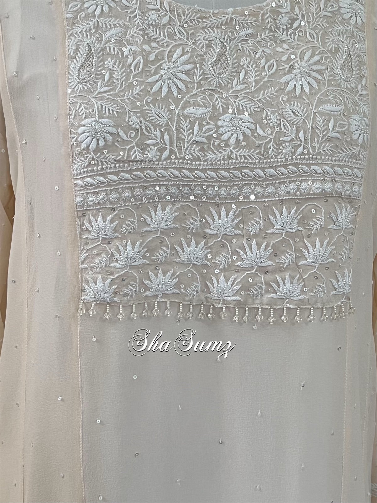 Nude Peach Chikankari & Embellishments Pure Georgette Kurti