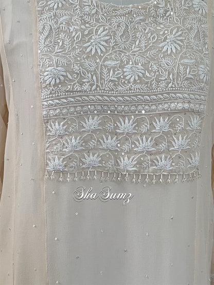 Nude Peach Chikankari & Embellishments Pure Georgette Kurti