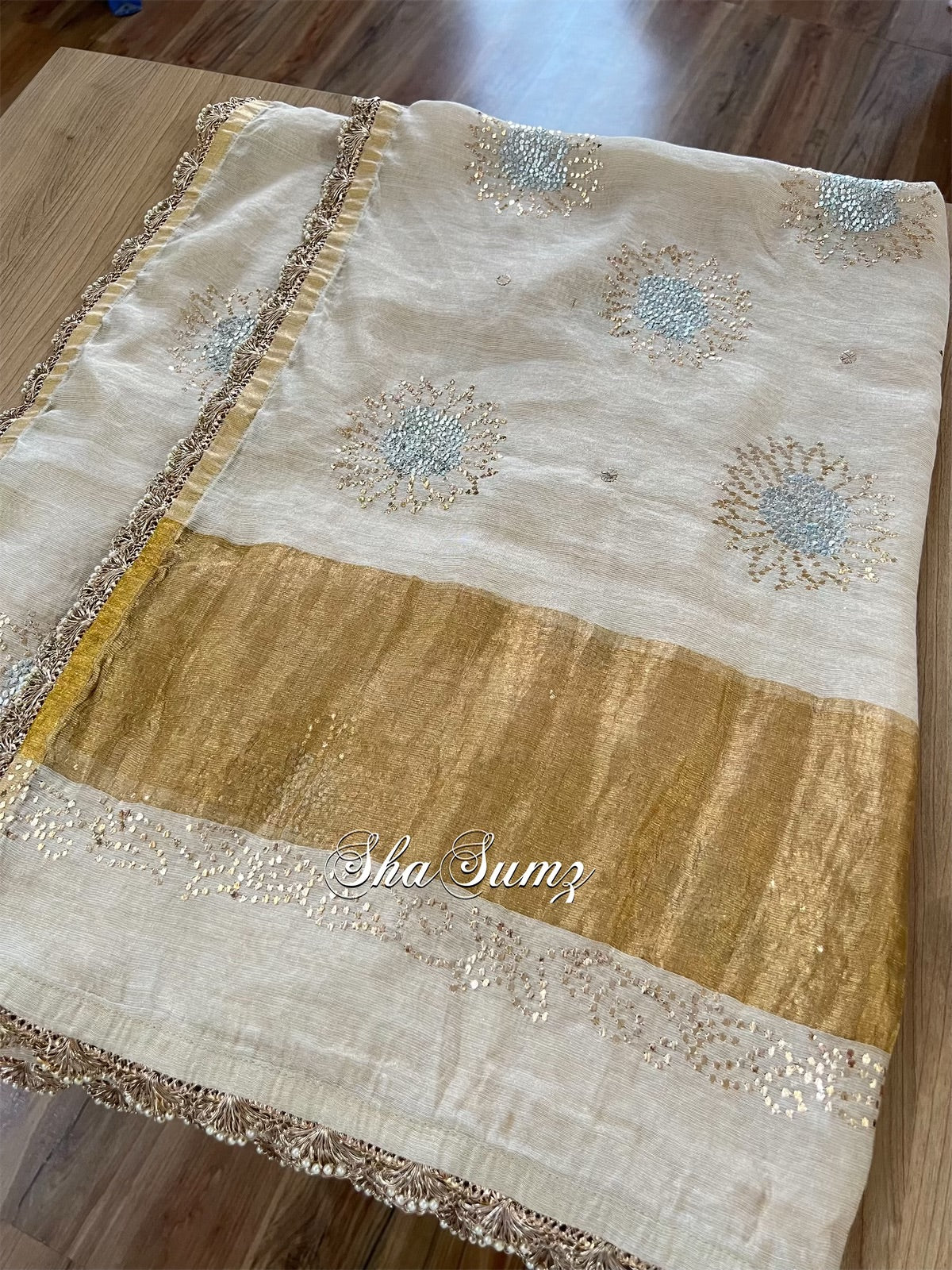 Ganga Jamuni Mukaish work, luxurious Pure Tissue Chanderi Silk Dupatta