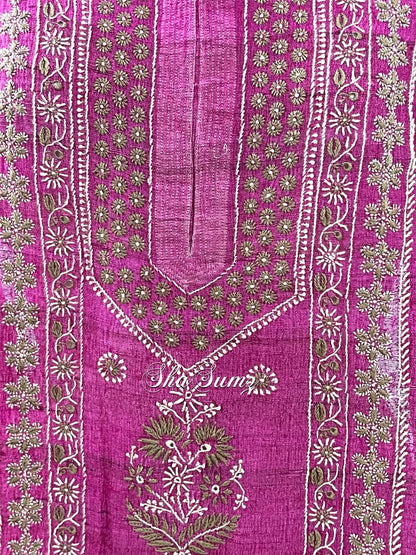 Royal Fuchsia Pink Khadi Silk Chikankari Kurti